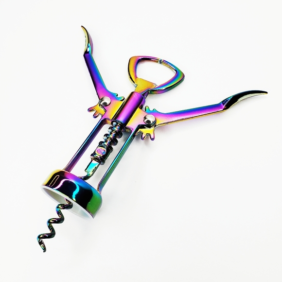 Iridescent Rainbow Dichroic Oil Slick Color Shift Wine Bottle Opener Bar Tool - Picture 3 of 11